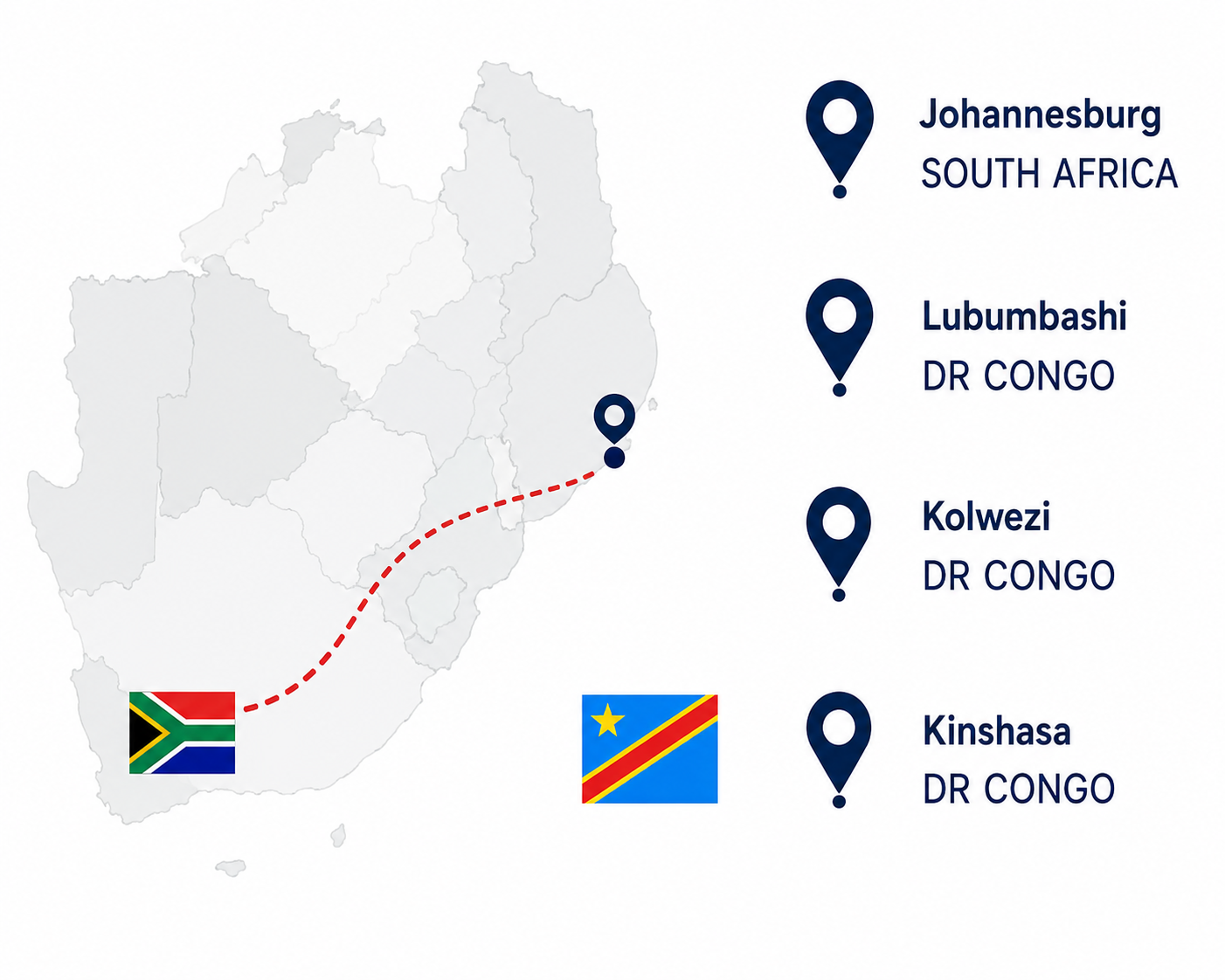 South Africa to DRC Route Map